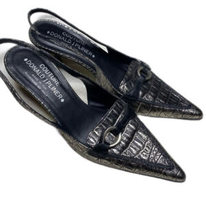 DONALD J PLINER Couture Slingback Pointed Embossed Heels Womens 6 Black Silver